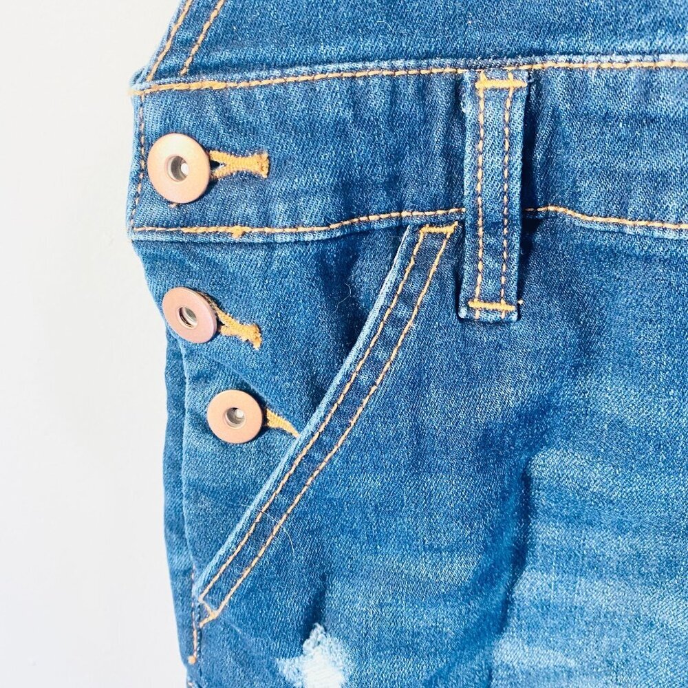 Denim Overall Shorts With Distressed Hem & Adjustable Straps NWT Size L/G (11-13 - Picture 3 of 5